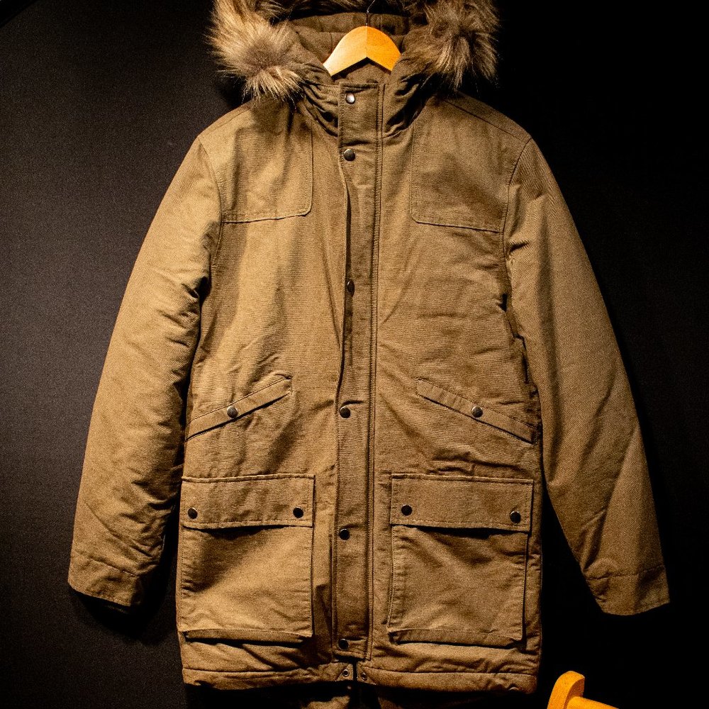 TOPMAN Fishtail Parka w/ Faux Fur Collar | Color: Green | Size: M